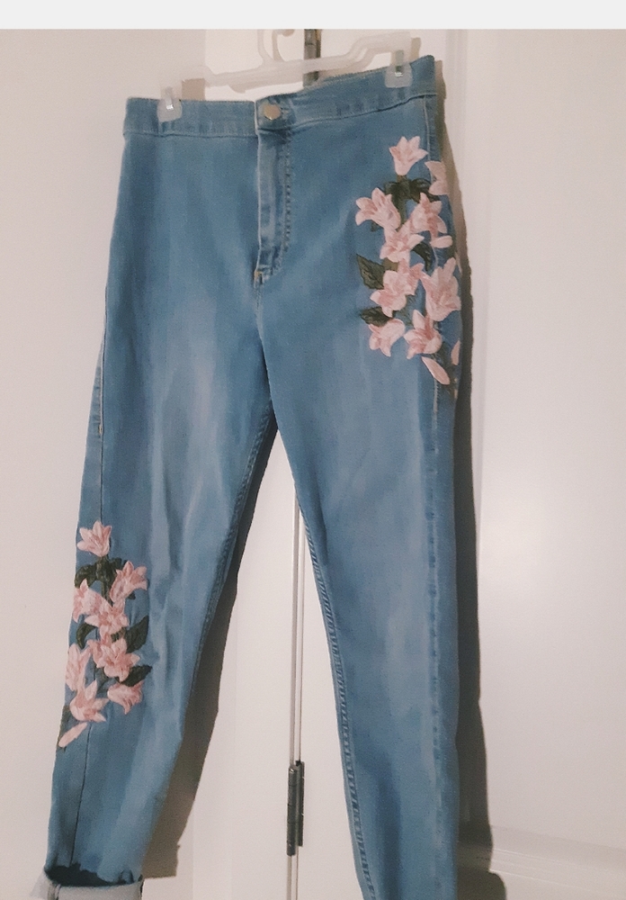 Topshop Flower Embroidered Jeans